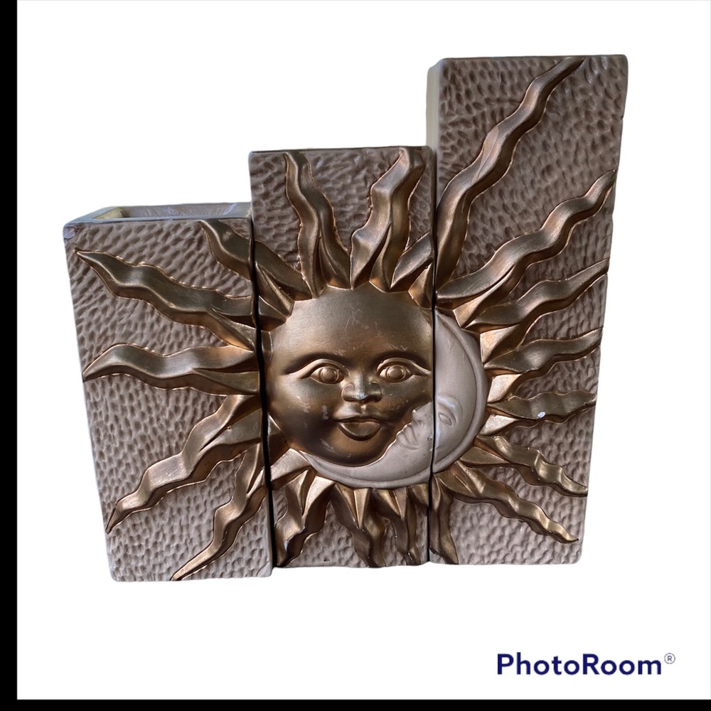 Vintage Ceramic Celestial Sun Moon Candle Holder